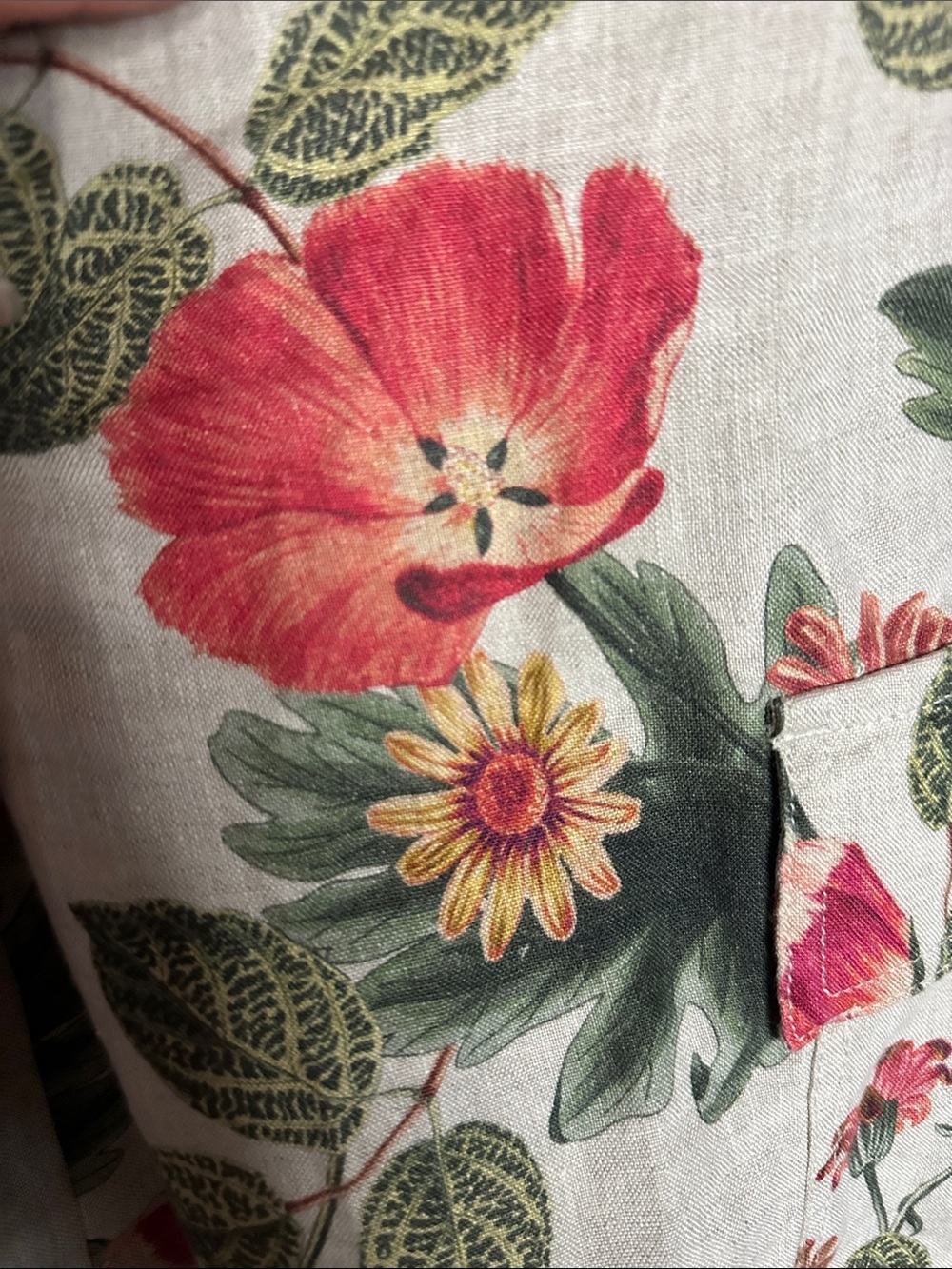 Chico's Beige 100% Linen Top with Red Floral & Green Leaves - Picture 10 of 10